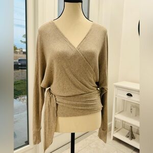 Elan Beige V-Neck Wrap Sweater